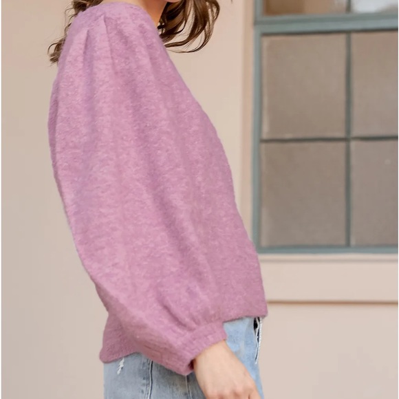 LUSH Don’t Stop Now Lilac Knit Balloon Sleeve Sweater - Picture 3 of 5